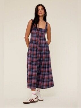 New Lara Daisy  Cotton Dress Pinafore Long Jumper Grunge Plaid L Dark Academia